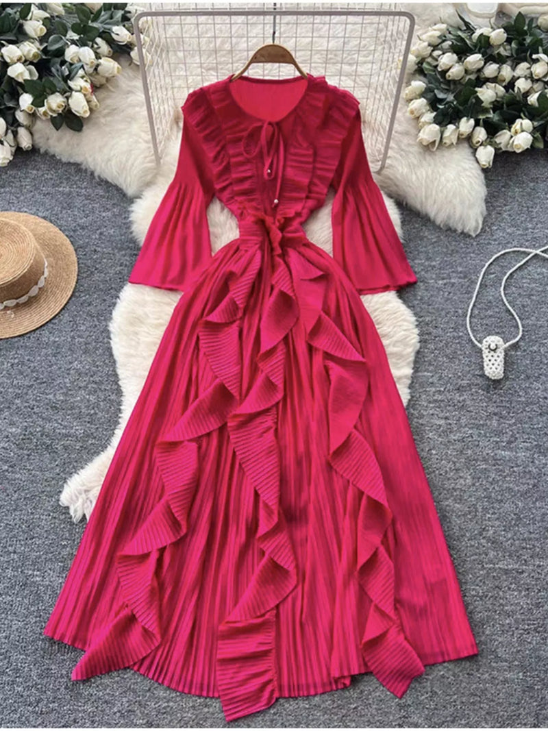 Hazel Blues | Ruffled A-Line Midi Dress Pink / One Size Hazel Blues | Ruffled A-Line Midi Dress Pink / One Size