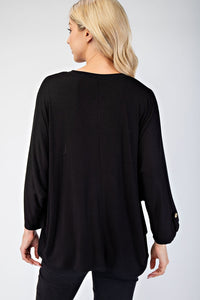 Hazel Blues® |  Celeste Notched Three-Quarter Sleeve Blouse