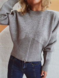 Hazel Blues® |  Round Neck Half Zip Long Sleeve Sweater