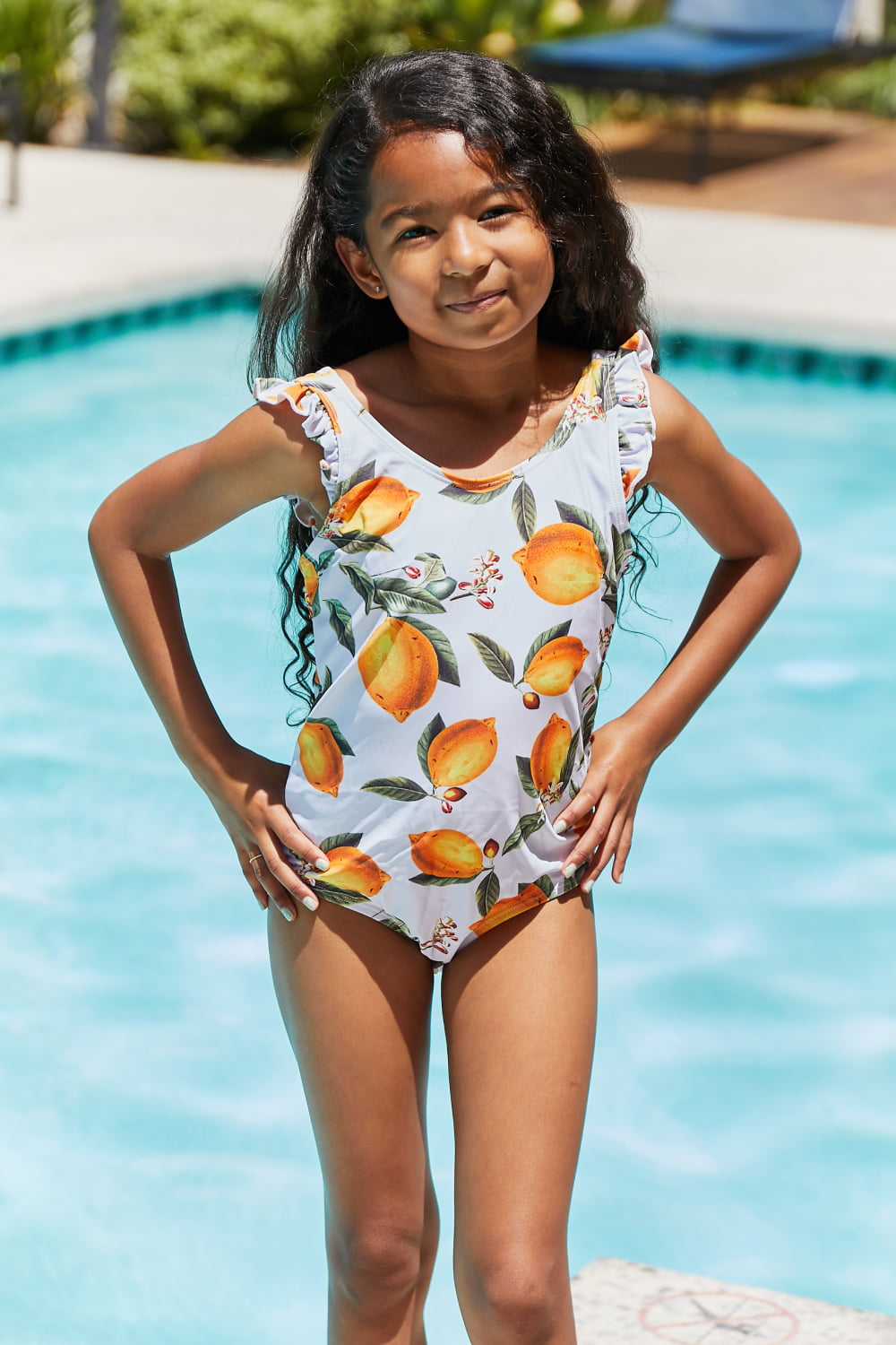 Hazel Blues® |  Marina West Swim Float On Ruffled One-Piece in Citrus Orange