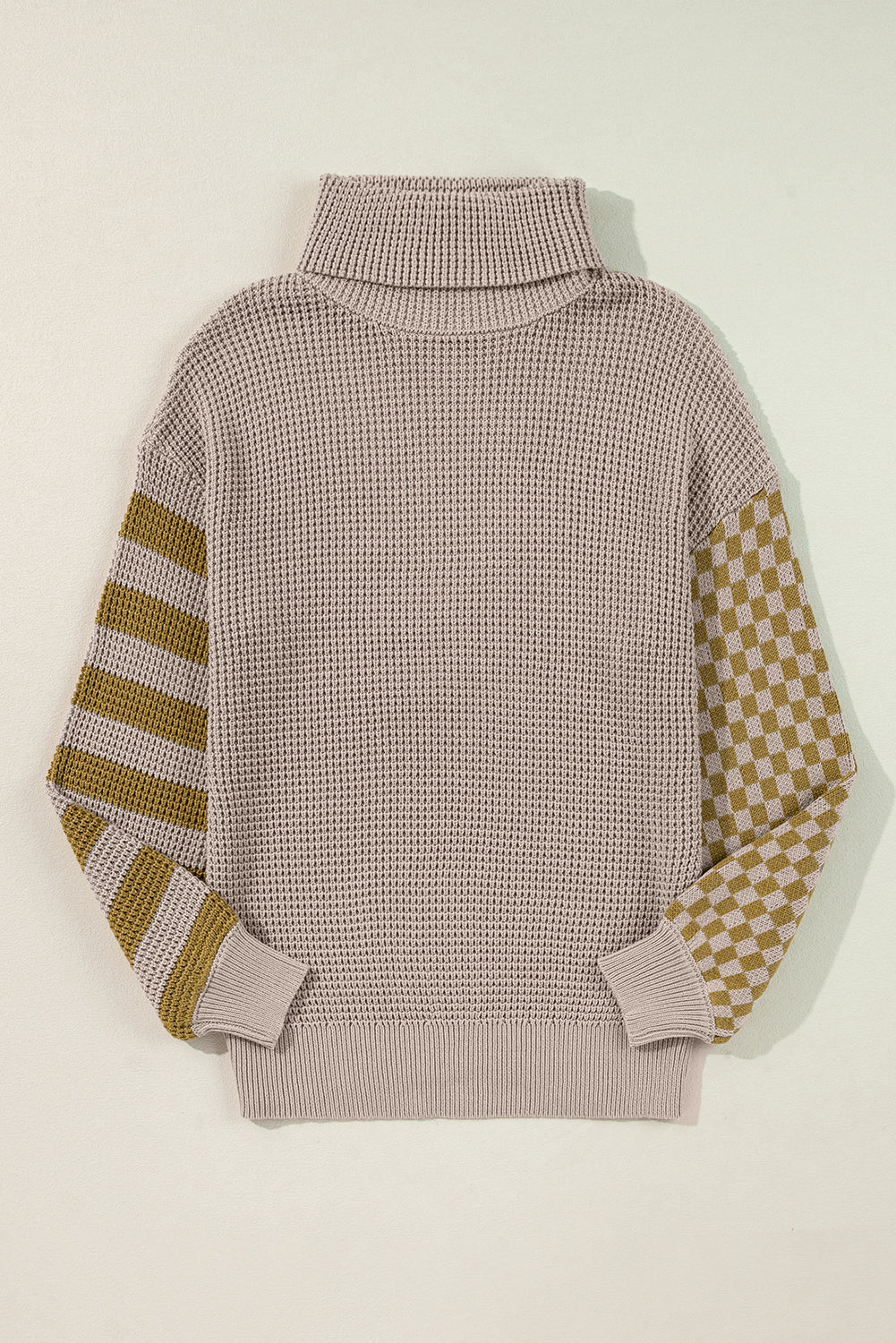 Hazel Blues® |  Striped & Checkered Turtleneck Dropped Shoulder Sweater