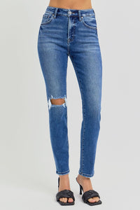 Hazel Blues® |  RISEN High Rise Ankle Skinny Knee Distressed Jeans