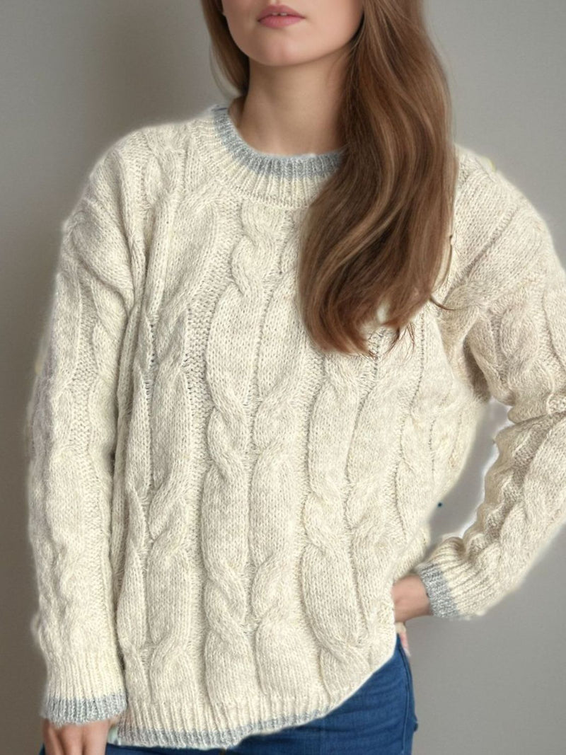 Hazel Blues® |  Cable Knit Round Neck Long Sleeve Sweater
