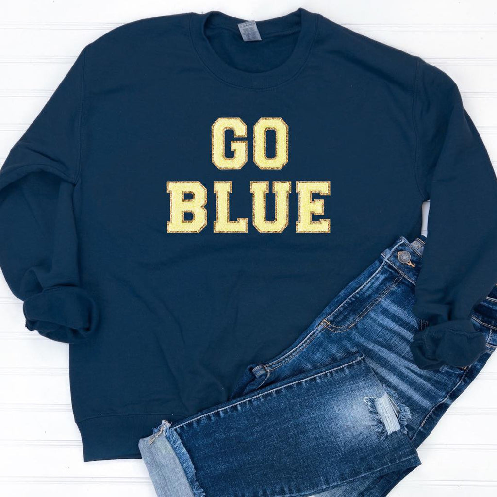 Hazel Blues® | Game Day Patch Sweatshirt: GO BLUE
