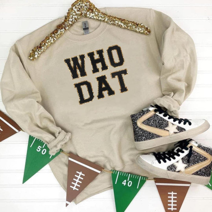 Hazel Blues® | Game Day Patch Sweatshirt: WHO DAT