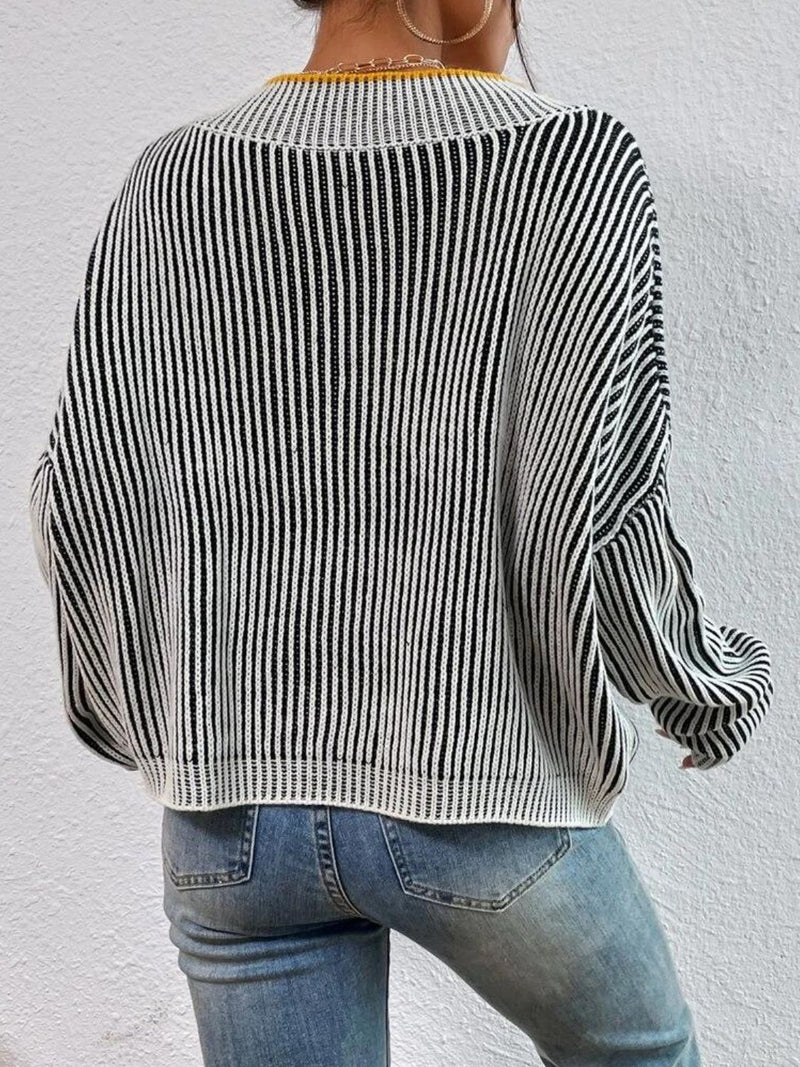 Hazel Blues® |  Striped V-Neck Long Sleeve Sweater