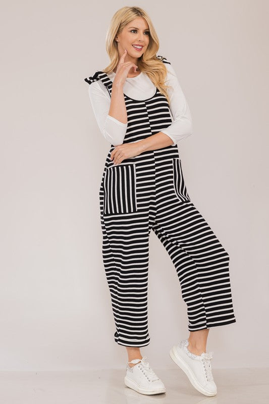 Hazel Blues® |  Celeste Striped Scoop Neck Overalls with Pockets