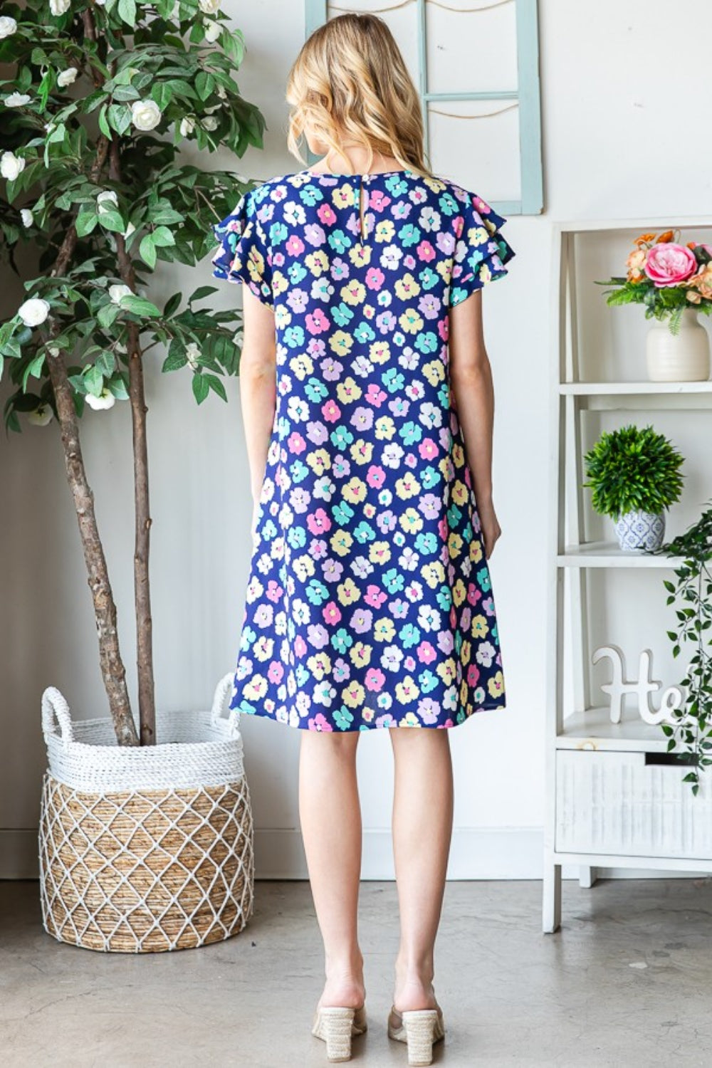 Hazel Blues® |  Heimish Floral Ruffled Short Sleeve Dress with Pockets