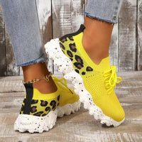 Hazel Blues® |  Leopard Mesh Round Toe Athletic