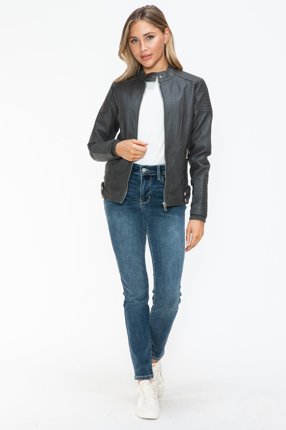 Hazel Blues® |  Snobbish Faux Leather Biker Jacket with Side Zip Pockets