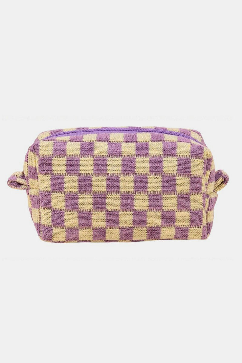 Hazel Blues® |  Zenana Checkered Pattern Knitted Cosmetic Pouch