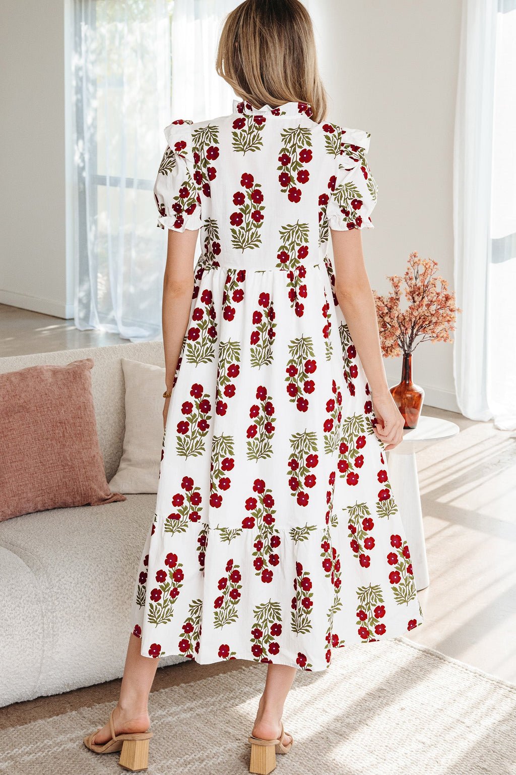 Floral Short Bubble Sleeve Tiered Maxi Dress | Floral Dress