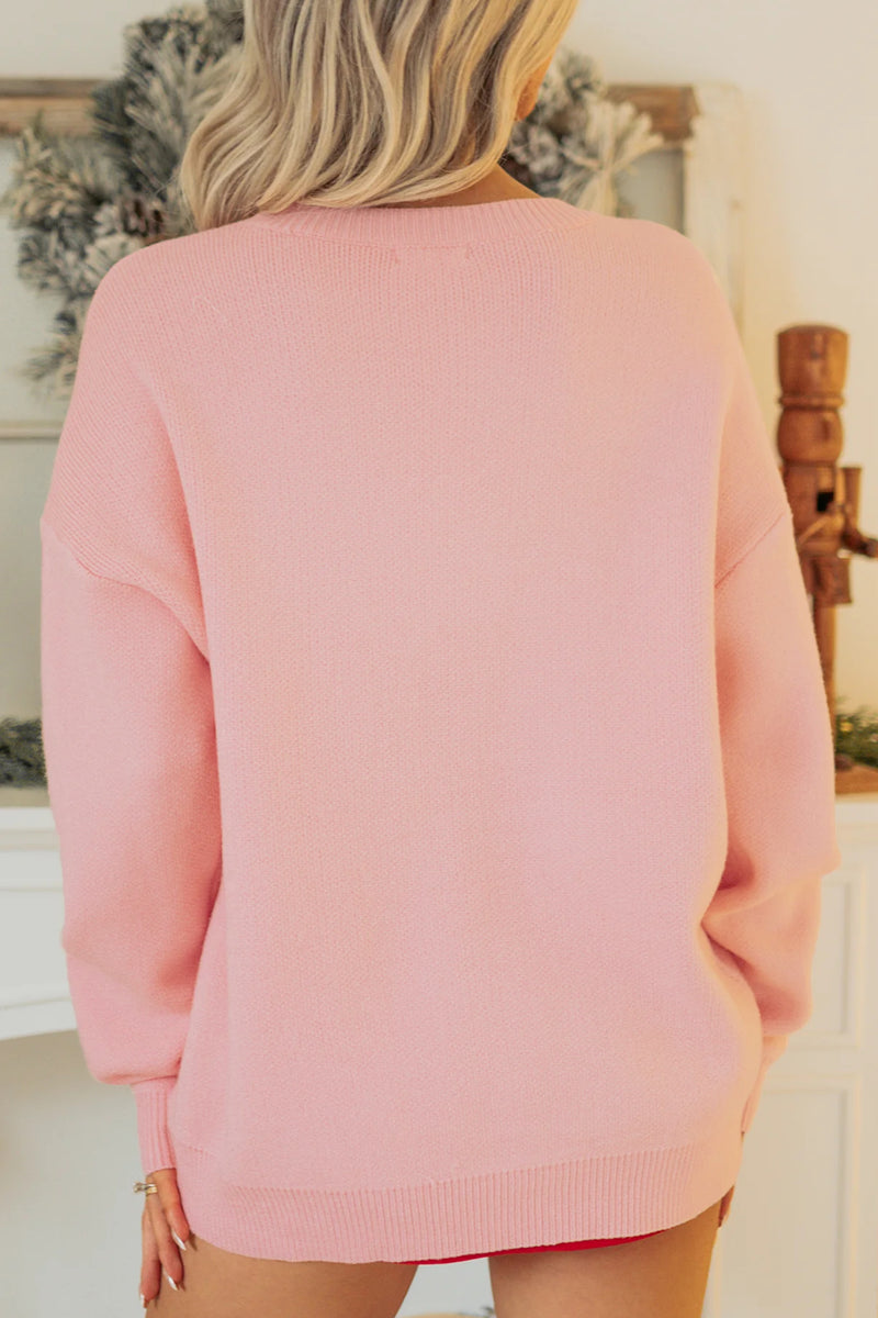 Gossamer Pink Drop-Shoulder Round-Neck Towel Embroidery Slogan