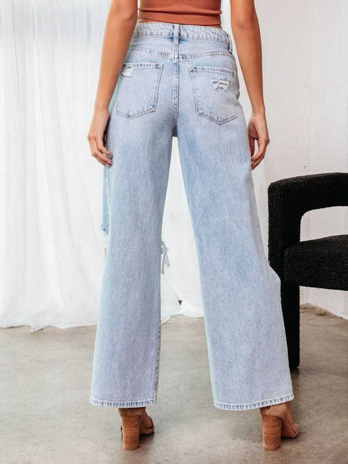 Hazel Blues® |  Distressed Wide Leg Jeans with Pockets