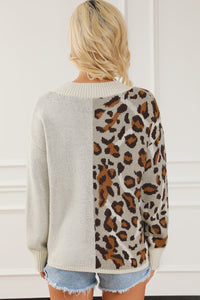 Hazel Blues® |  Leopard V Neck Drop Shoulder Sweater