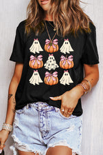 Hazel Blues® |  Black Bowknot Ghost Pumpkin Graphic Halloween T Shirt
