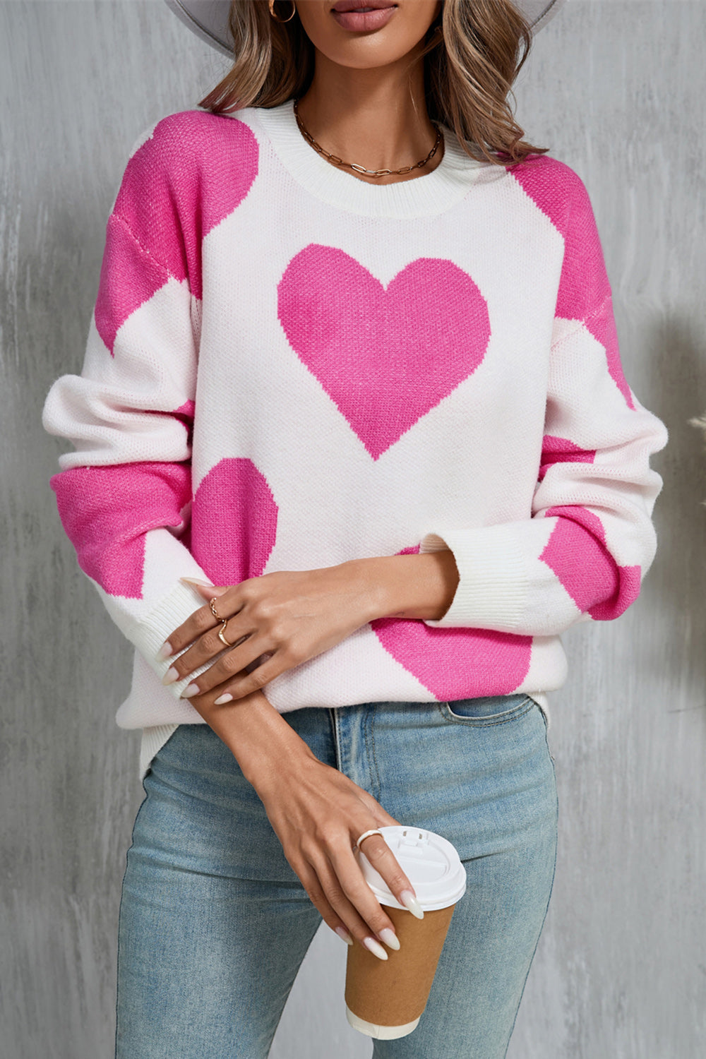 Hazel Blues® |  Angel Wings Contrast Heart Dropped Shoulder Long Sleeve Sweater