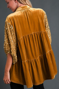 Hazel Blues® |  Umgee Sequin Detail Tiered Back Half Sleeve Shirt