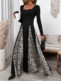 Hazel Blues® |  Perfee Leopard Square Neck Long Sleeve Maxi Dress