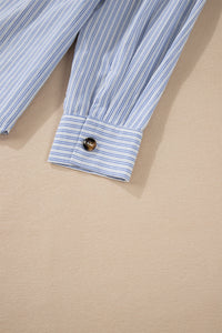 Hazel Blues® |  High-Low Striped Collared Neck Long Sleeve Shirt