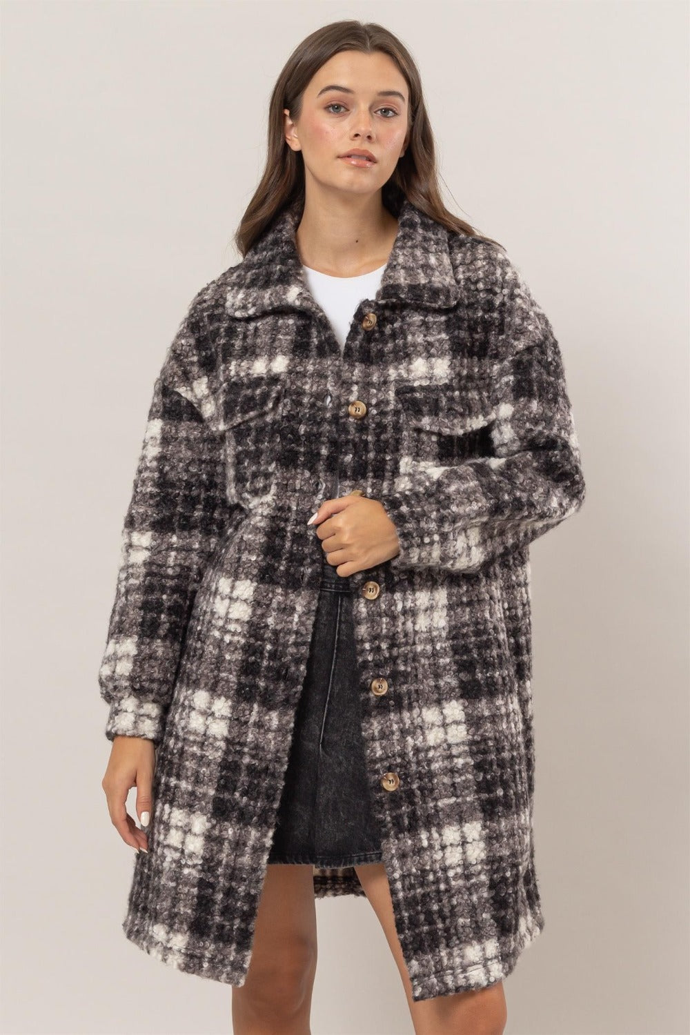 Hazel Blues® |  HYFVE Plaid Button Down Longline Shacket