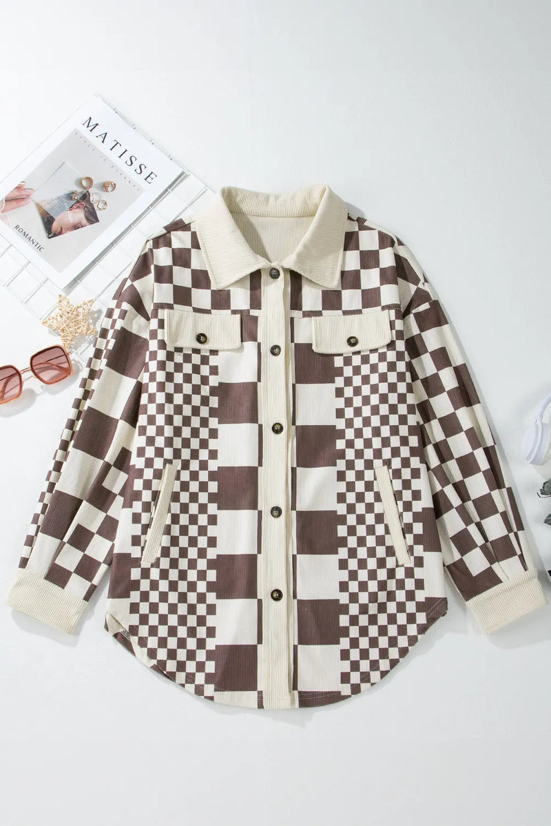 Hazel Blues® |  Pocketed Checkered Button Up Long Sleeve Jacket