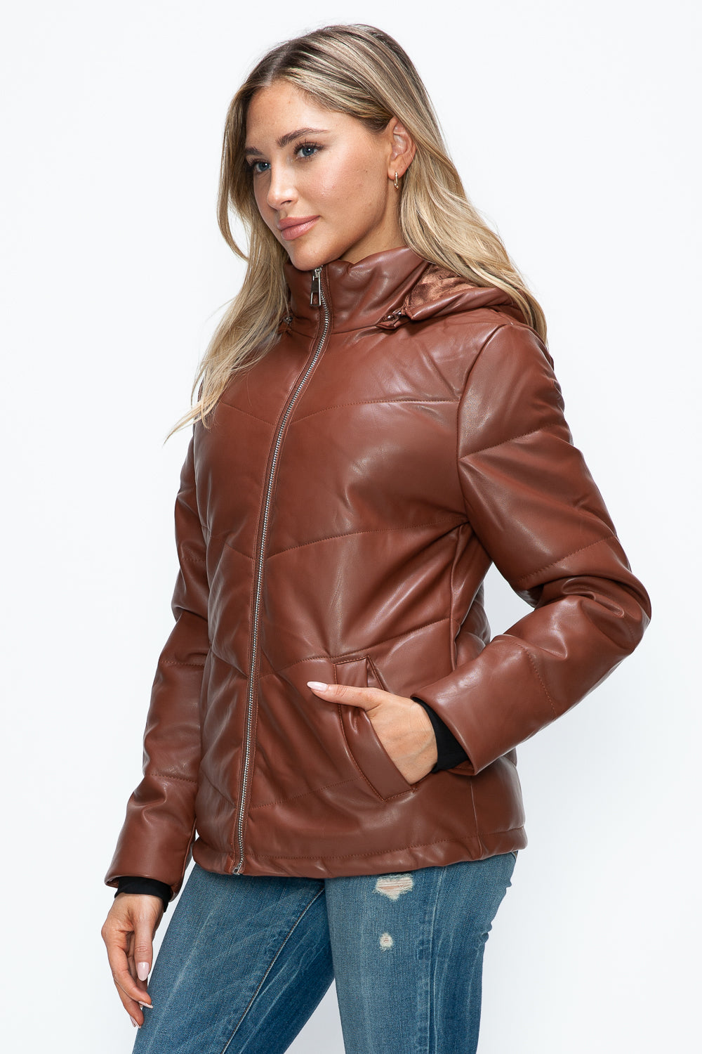 Hazel Blues® |  How Dare U Pocketed Zip Up Puffer Jacket with Removable Hood