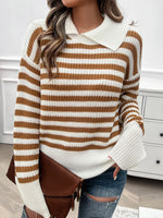 Hazel Blues® |  Striped Collared Neck Long Sleeve Sweater