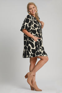 Hazel Blues® | Umgee Two Tone Abstract Print Puff Sleeve Dress