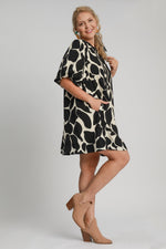 Hazel Blues® | Umgee Two Tone Abstract Print Puff Sleeve Dress