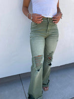 Hazel Blues® |  Blakeley Distressed Jeans In Olive and Camel