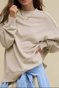 Hazel Blues® |  Side Slit Round Neck Long Sleeve Sweatshirt