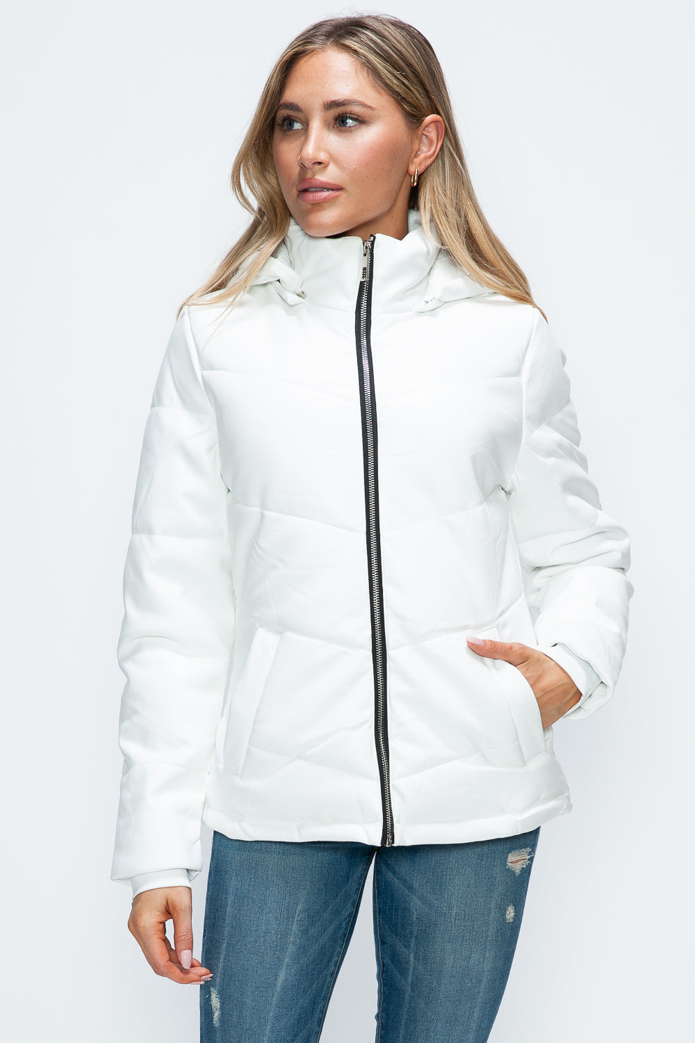 Hazel Blues® |  How Dare U Pocketed Zip Up Puffer Jacket with Removable Hood