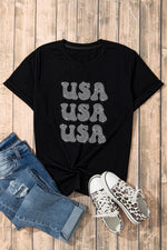 Hazel Blues® |  USA Rhinestone Round Neck Short Sleeve T-Shirt