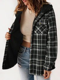 Hazel Blues® |  Plaid Snap Down Plush Hooded Jacket