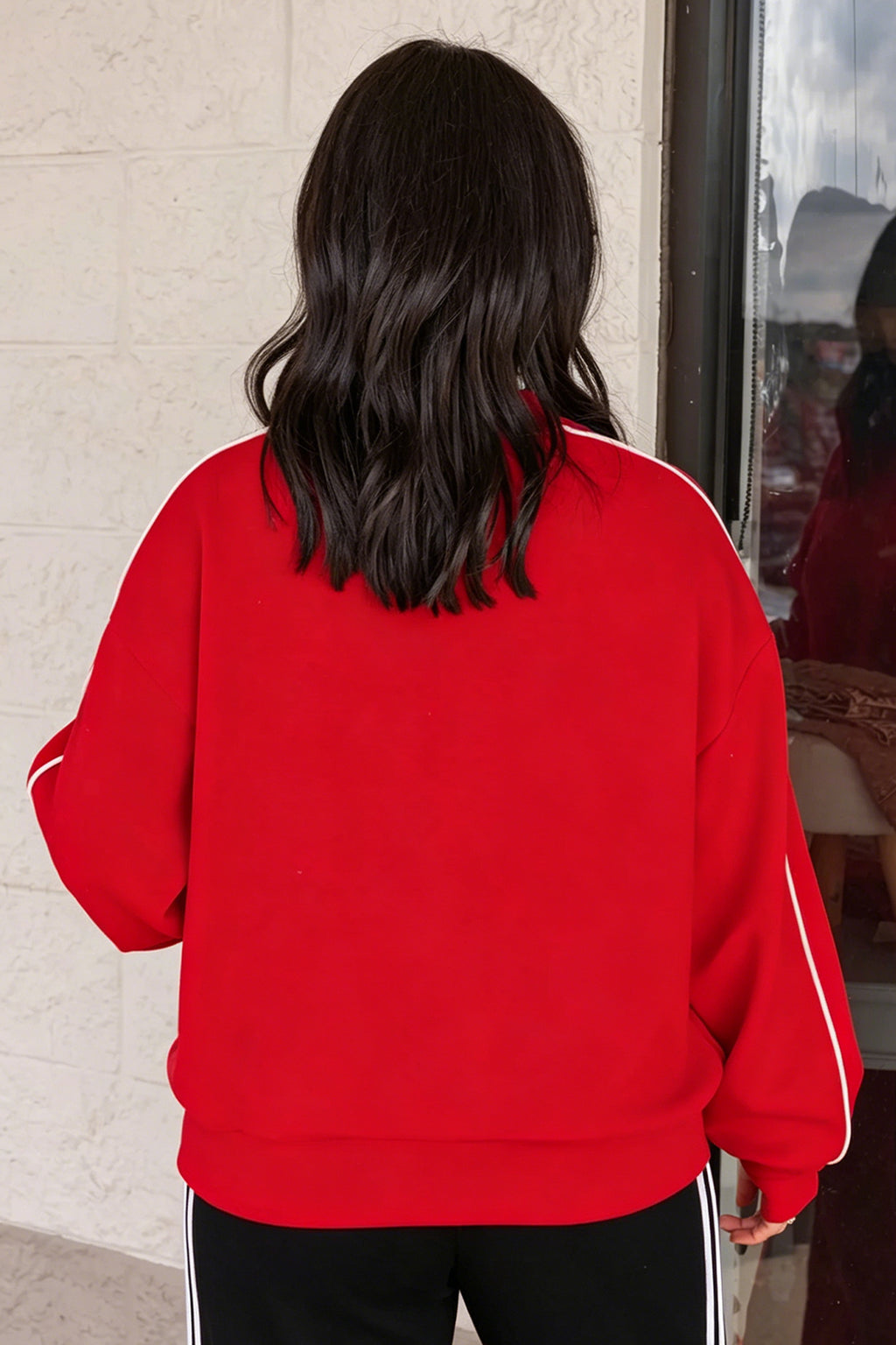 Lillian Lou Red Stand Neck Long-Sleeve Sweatshirt