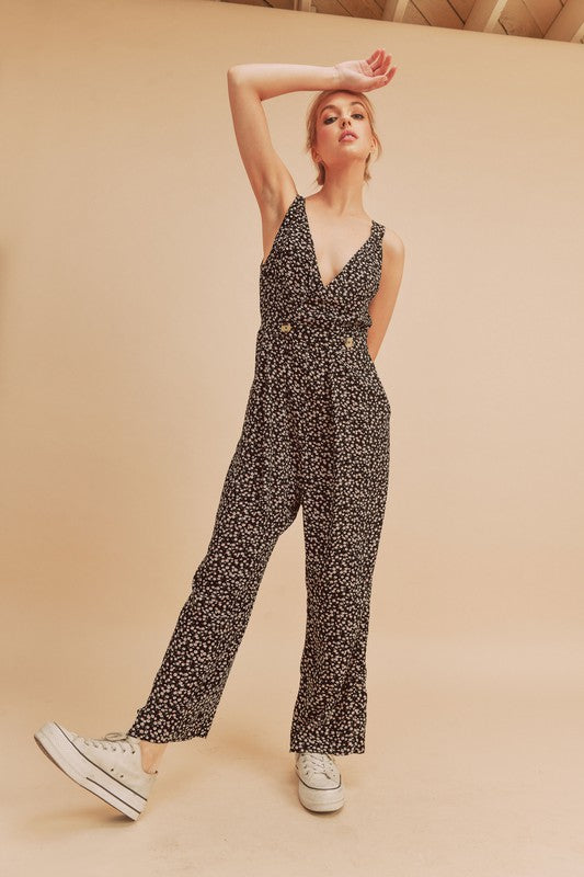 Aemi + Co Ditsy Floral Surplice Sleeveless Wide Leg Jumpsuit Aemi + Co Ditsy Floral Surplice Sleeveless Wide Leg Jumpsuit
