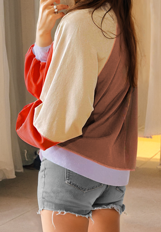 Hazel Blues® |  Color Block Round Neck Long Sleeve Sweatshirt