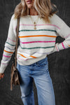 Hazel Blues® |  Striped Round Neck Dropped Shoulder Sweater