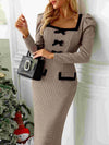 Hazel Blues® |  Bow Plaid Square Neck Puff Sleeve Dress