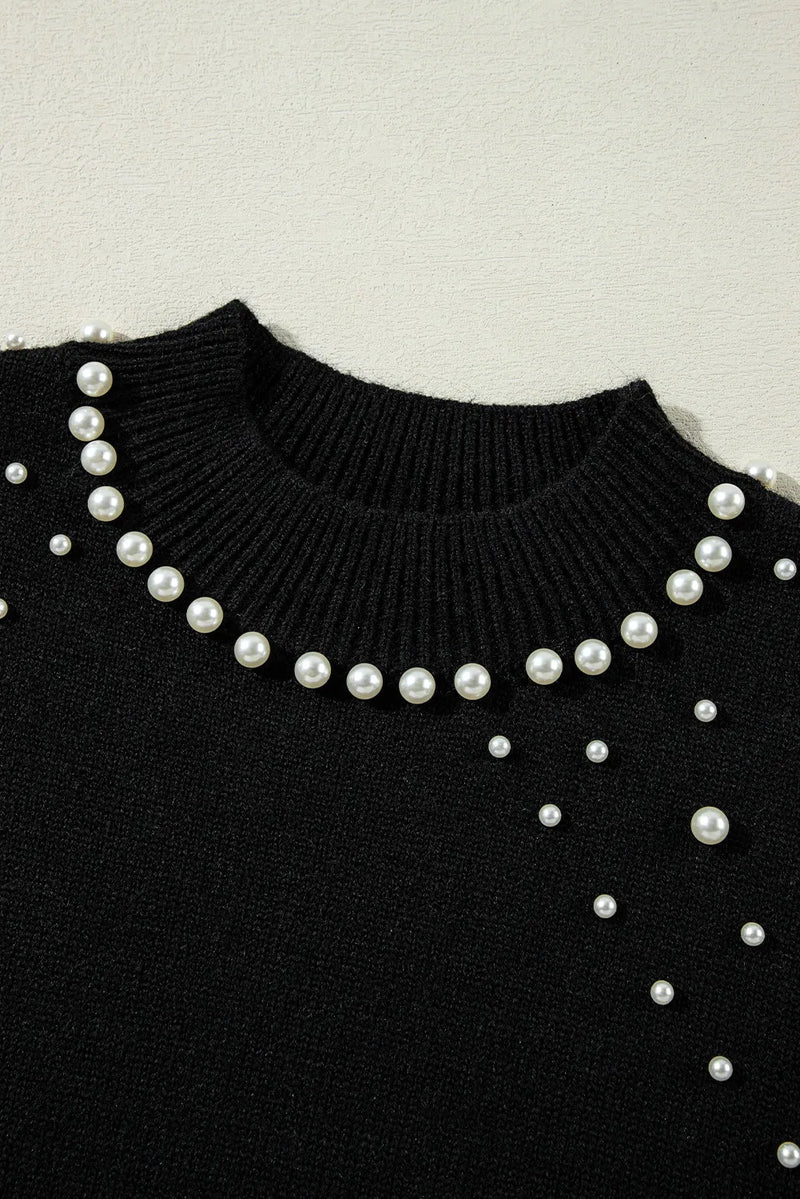 Hazel Blues® |  Pearl Detail Mock Neck Long Sleeve Sweater