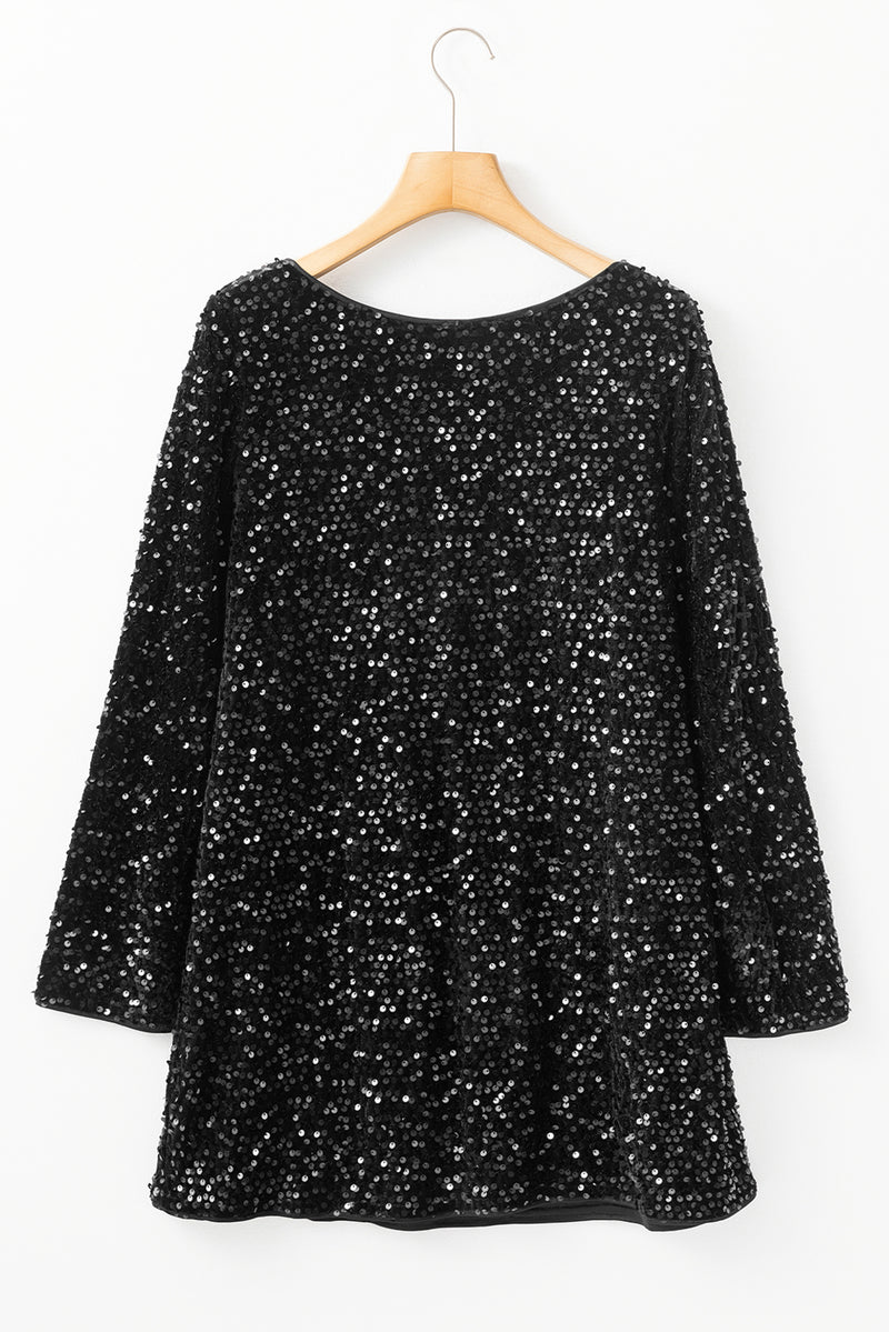 Hazel Blues® |  Sequin Bow Back Long Sleeve Mini Dress