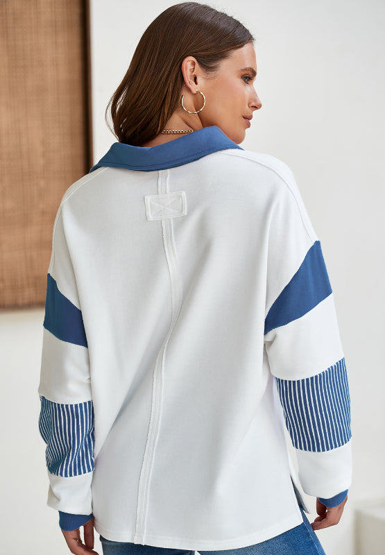 Hazel Blues® |  Color Block Johnny Collar Long Sleeve Sweatshirt