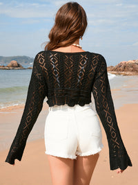 Hazel Blues® |  Drawstring Openwork Long Sleeve Cover-Up