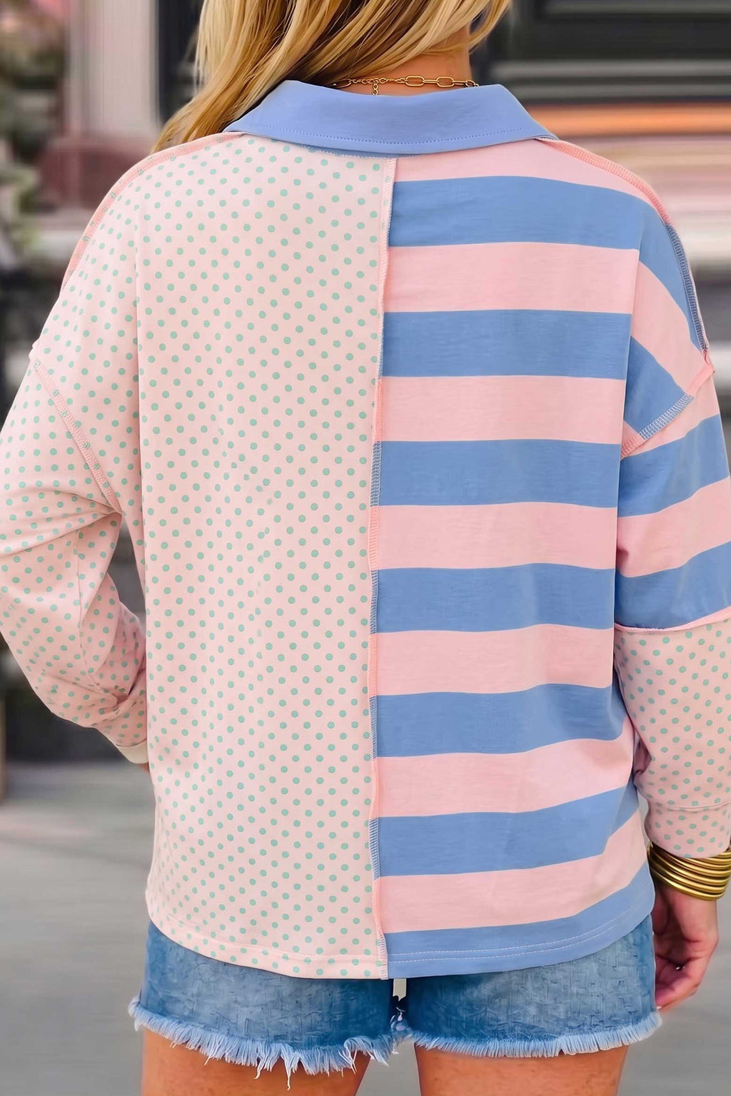 Cotton Candy Stripe & Dot Polo Top