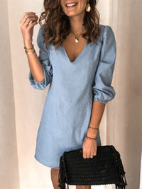 Hazel Blues® |  V-Neck Half Sleeve Denim Dress