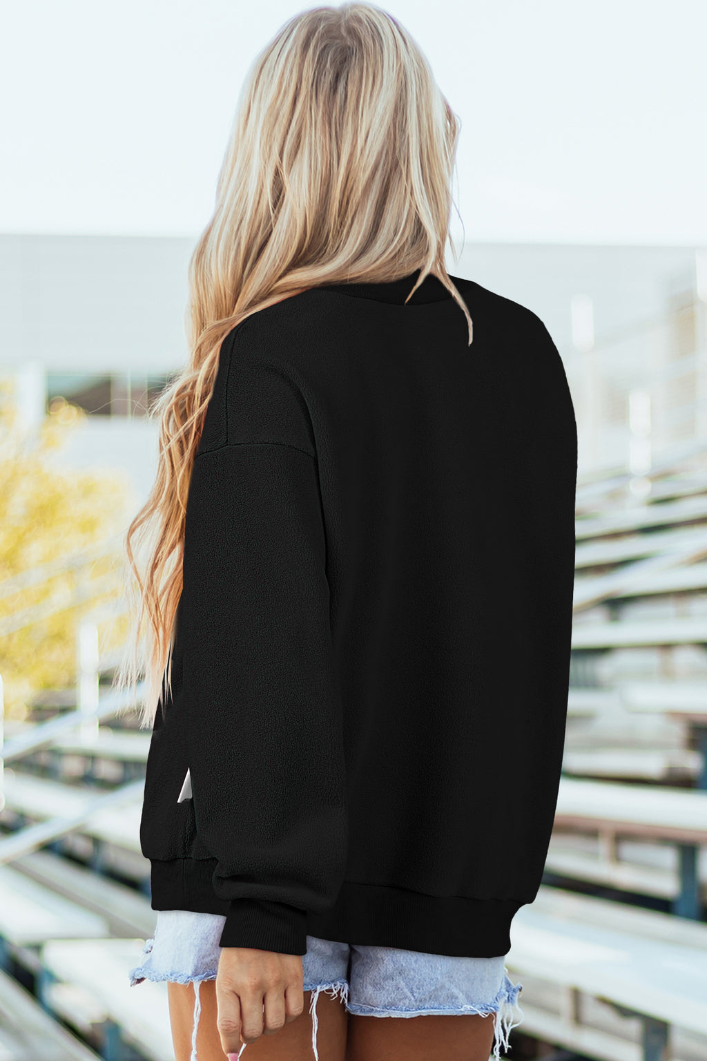 Clara Belle Black Oversize Drop Shoulder Reversible Mock Neck Sweatshirt