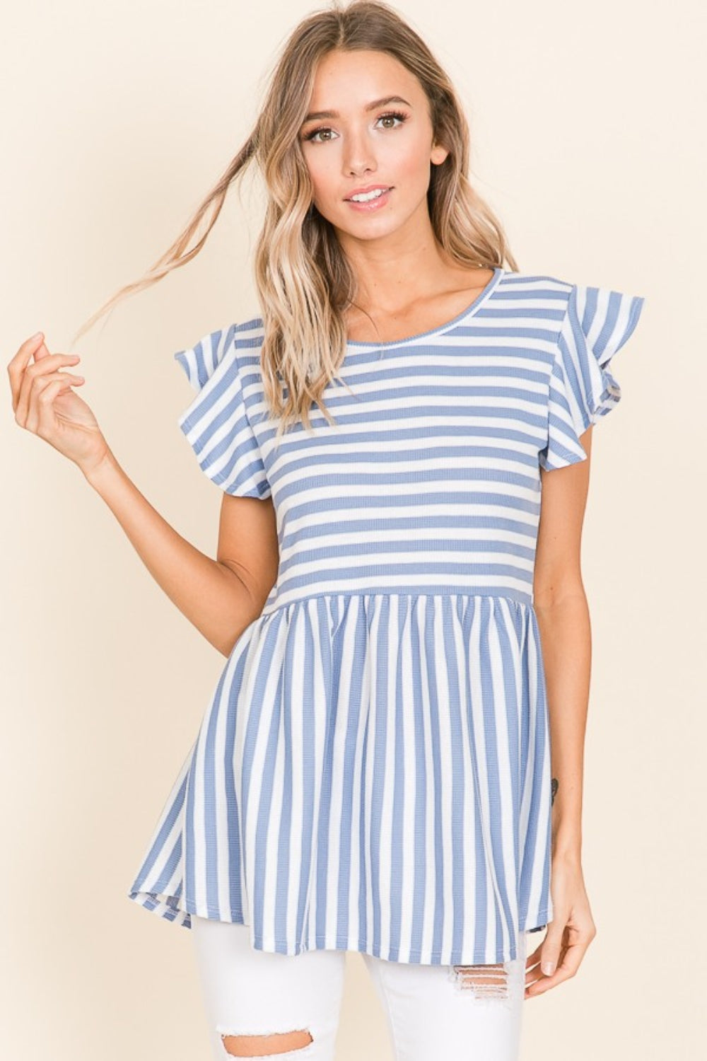 Hazel Blues® |  BOMBOM Striped Round Neck Blouse