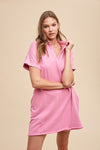 Hazel Blues® |  Annie Wear Mineral Washed Johnny Collar Short Sleeve Dress