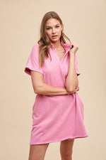 Hazel Blues® |  Annie Wear Mineral Washed Johnny Collar Short Sleeve Dress